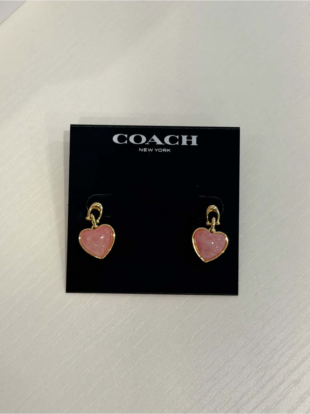 COACH Gold-Tone Pink Heart Drop Earrings